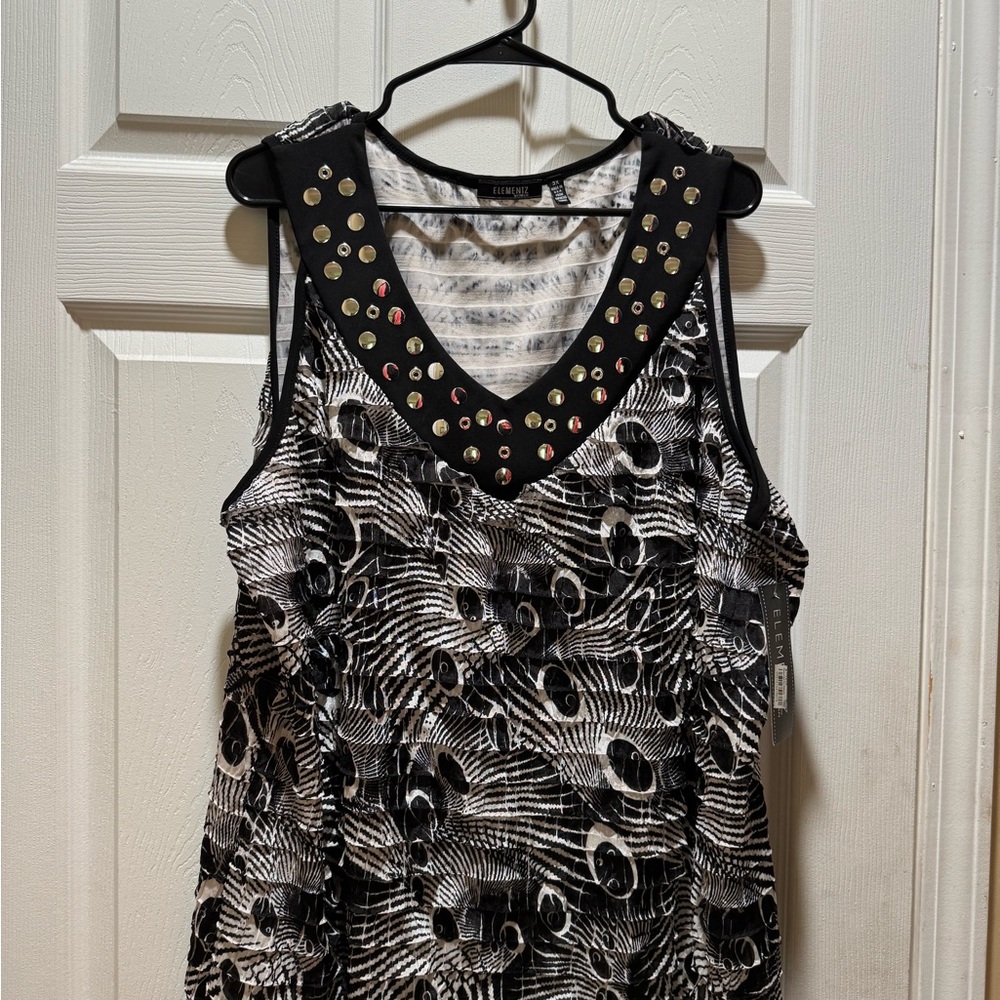 Elementz Black and White Embellished Tank Top